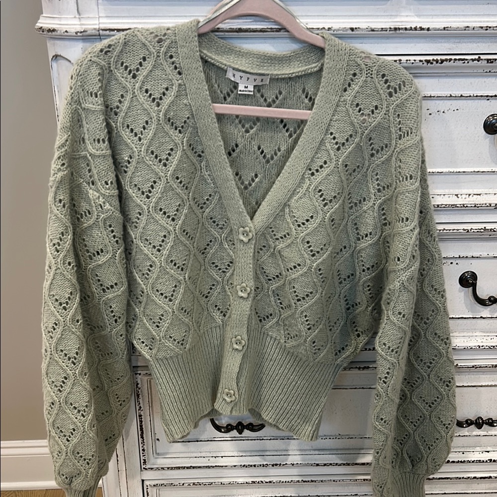 HYFVE Green Cropped Cardigan with Cable Knit Design